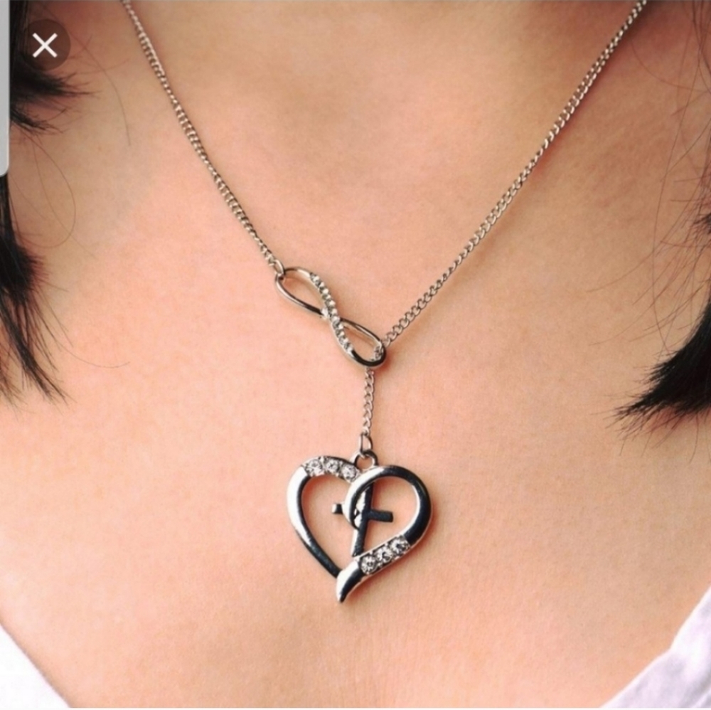 Silver Heart Cross Infinity Necklace - Picture 2 of 2